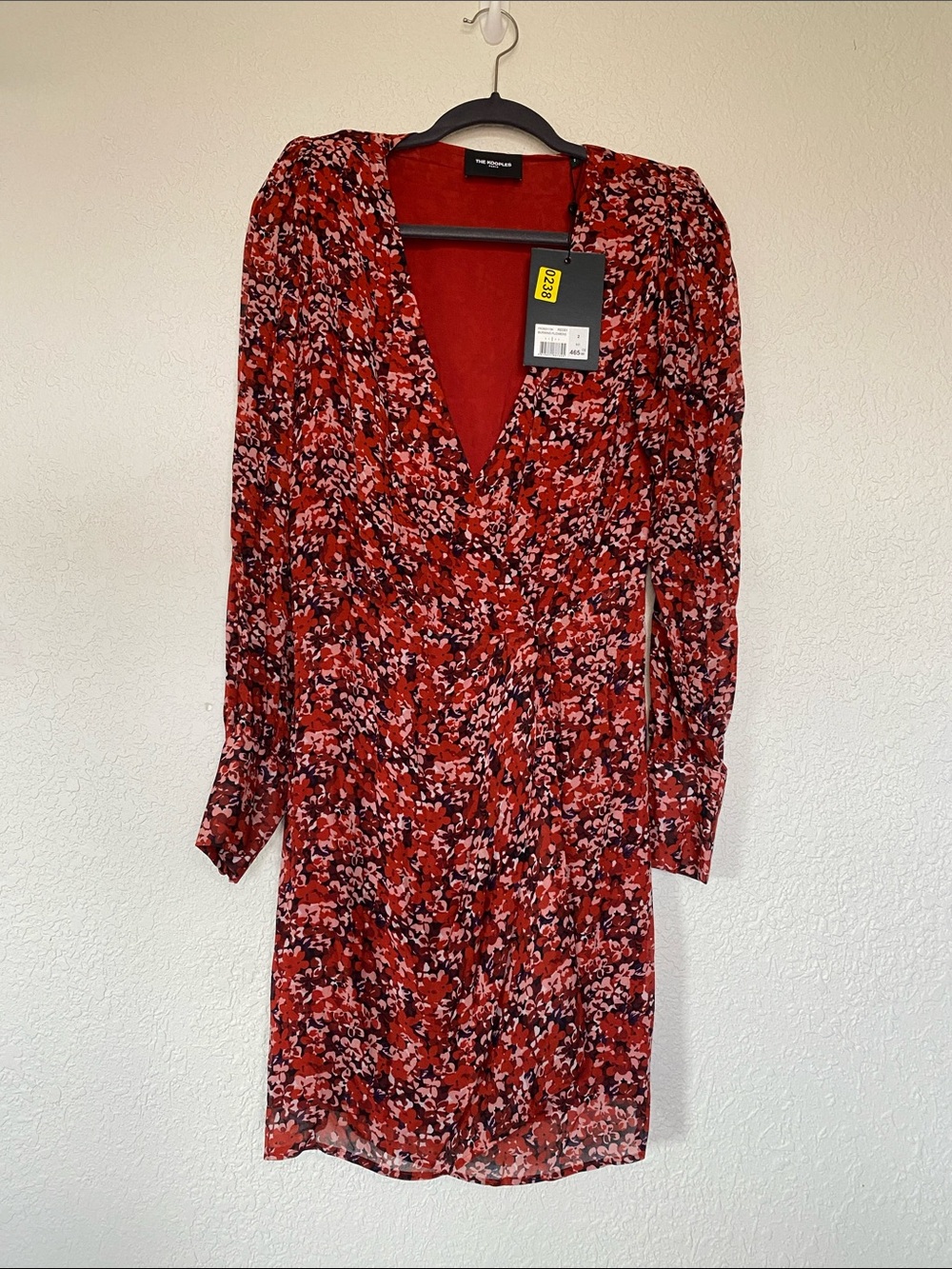 The Kooples Red Multi-Color Floral V-Neck Long Sleeve Wrap Dress size EU 2